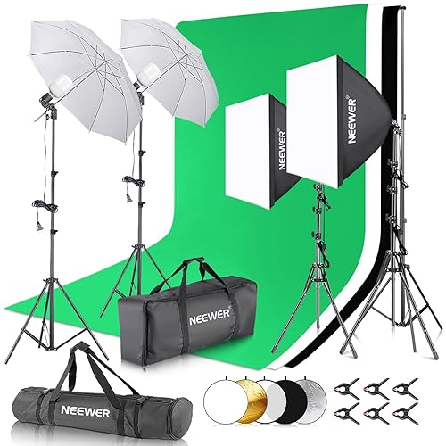 NEEWER Photography Lighting Kit with Backdrops,8.5x10ft Backdrop Stands,5700K 800W Equivalent 24W LED Umbrella Softbox Continuous Lighting,60cm Light Reflector, Photo Studio Equipment for Video Shoot - NK102