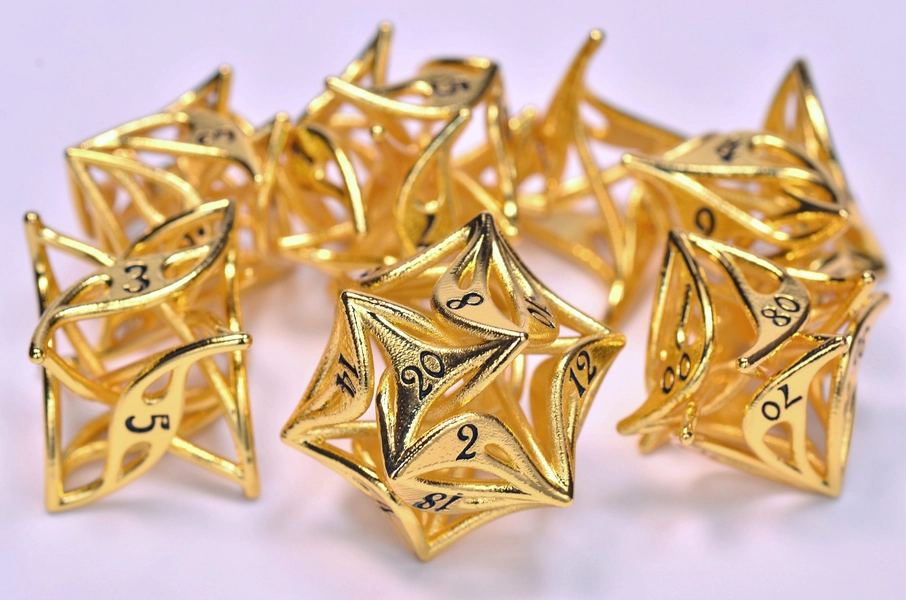 Gold swirl metal DND dice set  | Vortex Polyhedral metal | unique hollow arcanum dice |Dungeons and Dragons dice set  |Dice collection gift