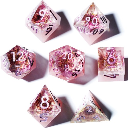 MINI PLANET DND Dice Set for TTRPG Dungeons and Dragons Handmade Sharp Edged DND Dice Set Polyhedral Dice Critical Role Dice Goblin Glitter Dice RPG Dice Resin Dice Handcrafted Dice (Undead Flower)