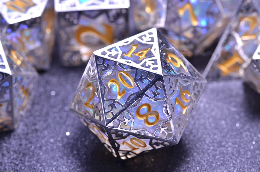 Snow Mage Snowflakes D&D dice set ,DND ice dice,Translucent polyhedral metal resin dice ,roleplaying games sharp edge dice, UniqueDICE GIFT