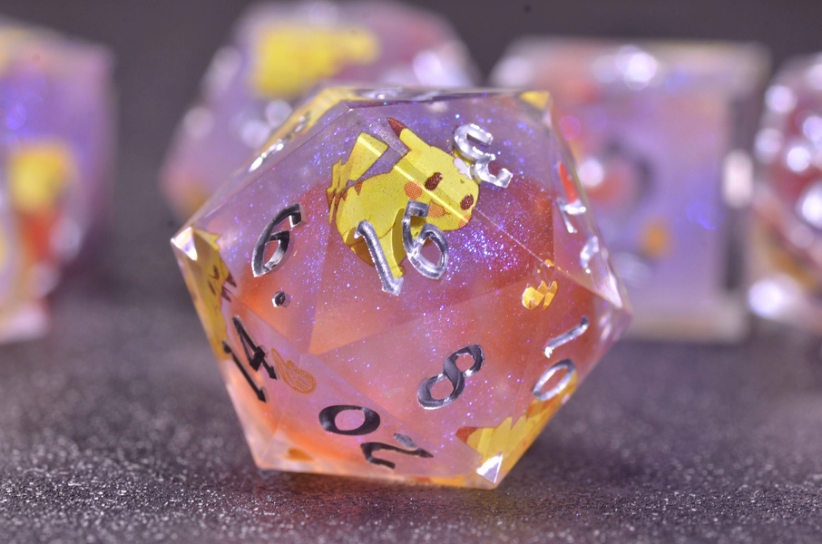 Pokemon DND Dice Set - Pink dice set with Pikachu sharp edges D&D dice, RPG Game handmade dice GIFT