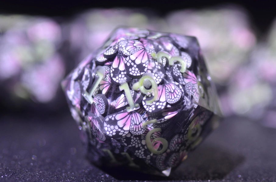 Luminous Butterfly DND Dice set,D&D Sharp Edge Glow in the dark dice,Dungeons and Dragons polyhedral Resin dice, RPG Game Handmade dice GIFT