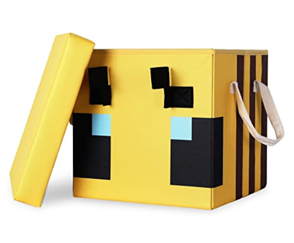 Minecraft Bee Fabric Storage Bin Cube Organizer with Lid | 15 Inches