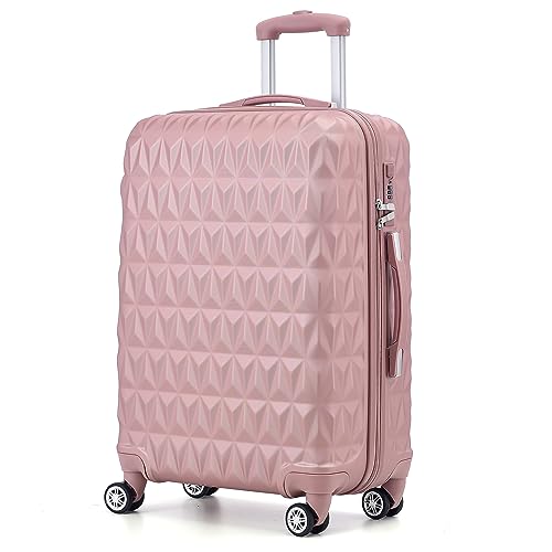 CMY Lightweight 4 Wheel ABS Hard Shell Travel Trolley Luggage Suitcase Set, Medium 24" Hold Check in Luggage (Rose Gold) - Rose Gold