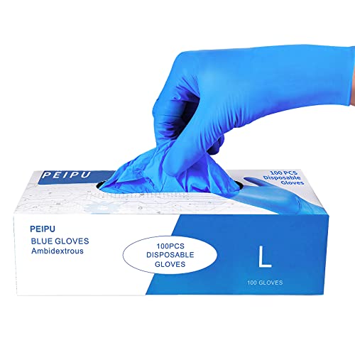 PEIPU Nitrile Gloves Disposable Gloves (Large, 100-Count), 4Mil, Powder Free, Cleaning Service Gloves, Latex Free - Large (Pack of 100) - 100 Pcs