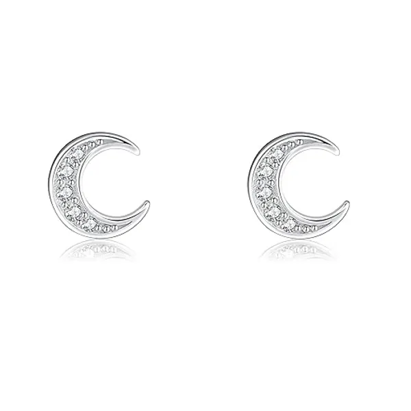 Rnivida 925 Sterling Silver Small Moon Star Heart Stud Earrings,Dainty Hypoallergenic Earring for Women