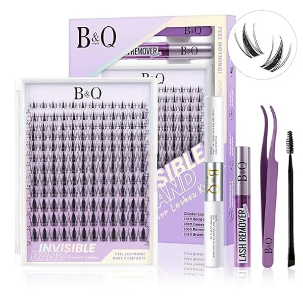 B&Qaugen Fairy Lash Clusters Kit 8-18 MIX Natural Lashes Clusters Invisible Band 144 pcs Manga Lashes Individual with Lash Bond and Seal Eyelash Extension Kit Easy Removal (Kit-Fairy Lash-MIX8-18mm)