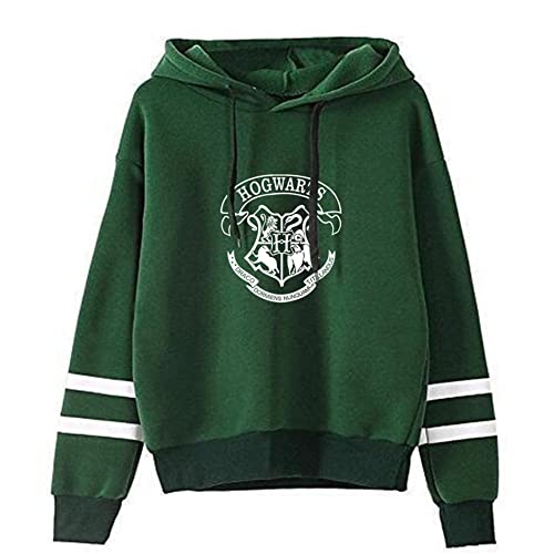Unisex Hogwarts Crest Hoodie, Men Women Pullover Sweatshirt Harry Series Costume Print Hooded Long Sleeve Top - M - Green