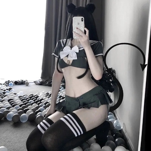 School Girl Micro Crop Top and Bikini Lingerie Set