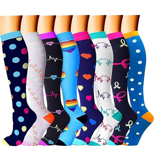 CHARMKING Compression Socks for Women & Men Circulation (8 Pairs) 15-20 mmHg is Best Support for Athletic Running,Hiking - Large-X-Large - 01 Navy/Gray/Black/Blue/Black
