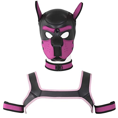 Neyway Pup Hood Mask Kit, Cosplay Puppy Play Hood with Collar, Funny Pup Hood Mask Armband and Shoulder Strap - Mask Kit - Pink