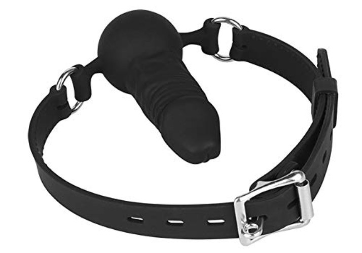 SXOVO Dildo Gag Realistischer Dildo Mund Knebel mit Ball Silikon Schwarz Mundball Penis Verstellbarer Riemen SM Analdildo Masturbator Sexspielzeug