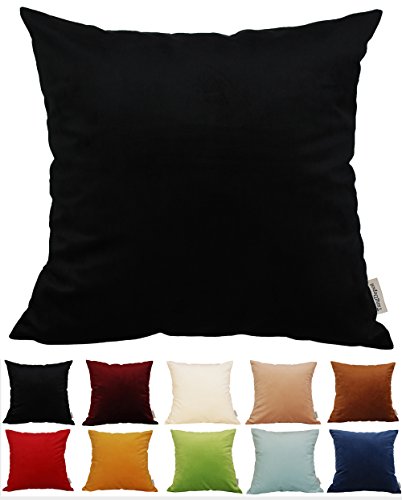 TangDepot Solid Velvet Throw Pillow Cover/Euro Sham/Cushion Sham, Super Luxury Soft Pillow Cases, Many Color & Size Options - (12"x12", Black) - 12" x 12" - Black