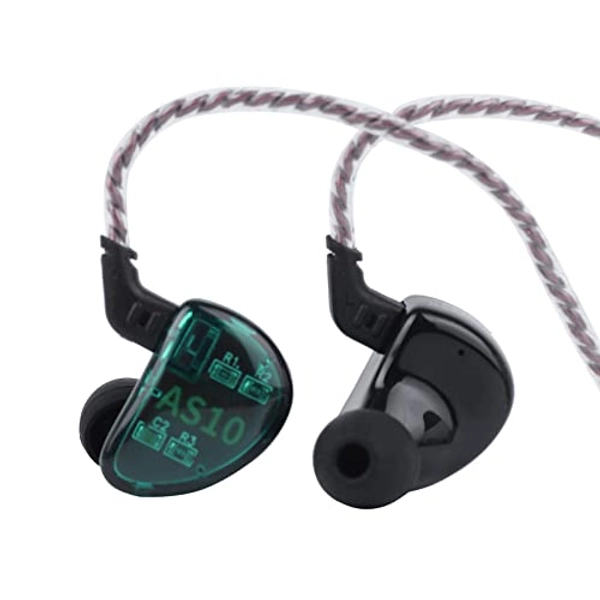 LINSOUL KZ AS10 5BA HiFi Stereo In-Ear Kopfhörer - Hochauflösender Kopfhörer mit abnehmbaren 0,75 mm 2-Pin Kabel, fünf BA-Treibern und passivem Noise Cancelling (Ohne Mic, Cyan)