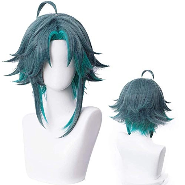 PWEINCY Xiao Cosplay Genshin Impact Perücke, 40 cm, kurz, flauschig, Halloween-Party, Harajuku Haar