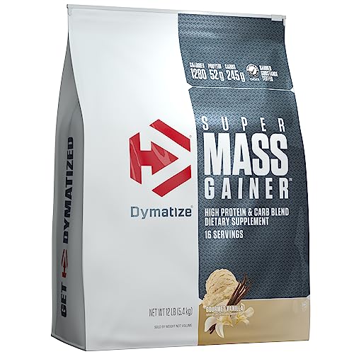 Dymatize Super Mass Gainer Protein Powder, 1280 Calories & 52g Protein, 10.7g BCAAs, Mixes Easily, Tastes Delicious, Gourmet Vanilla, 12 lbs - Vanilla - 16 Servings (Pack of 1)
