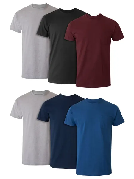 Hanes Men’s Pocket Undershirt Pack, Cotton Crew Neck T-Shirt, Moisture Wicking Tee, Assorted 6-Pack - Large Assorted
