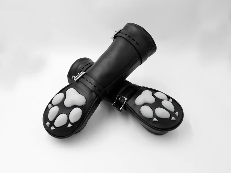 CUSTOMIZABLE Leather Mittens Mitts Gloves with SILICONE Puppy Paw Pads and Lockable Buckles ~ LONG