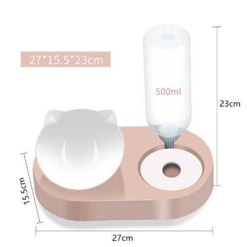 Dog & Cat Food Bowl & Automatic Water Dispenser - Pink