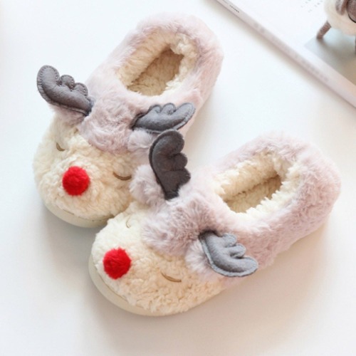 Pastel Reindeer Slippers - Light Pink / 9