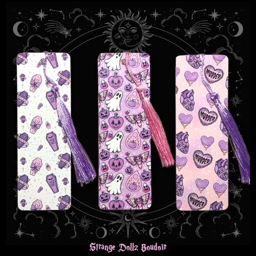 Set of 3 bookmarks, Pastel Goth stationery, Spooky cute, Halloween, Strange Dollz Boudoir