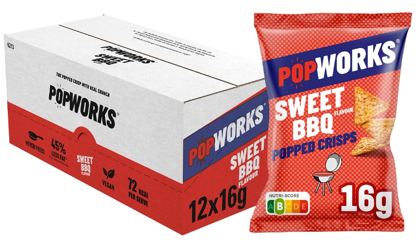 Popworks Sweet BBQ Chips, Doos 12 stuks x 16 g