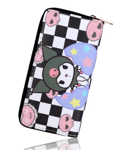 Roffatide Vrouwen Zip Rond Clutch Portemonnee Lange Reizen Portemonnee Kunstleer Portemonnee Paspoort Telefoon Kaarthouder Portemonnee, Kuromi, Eén maat, Casual - Kuromi