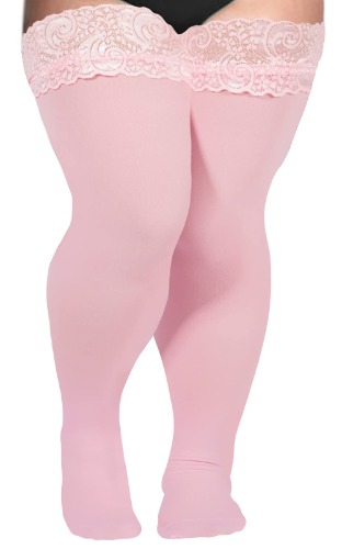 Moon Wood Halterloze kousen voor dames, 55 denier, sexy kanten kniekousen, Thigh High sokken met antislip siliconen, lichtroze, One size