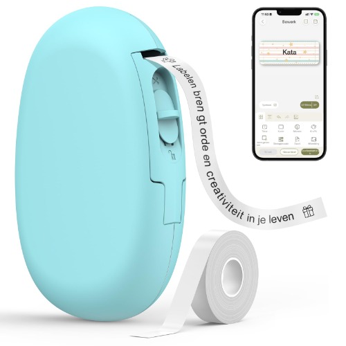 SUPVAN Label Maker Machine Bluetooth E10 met Tape - Doorlopende Waterdichte Label - Veelzijdige App met 35 Lettertypen & 1k+ Pictogrammen - Labeler voor Thuis Keuken School Kantoor Organisatie - Cyan