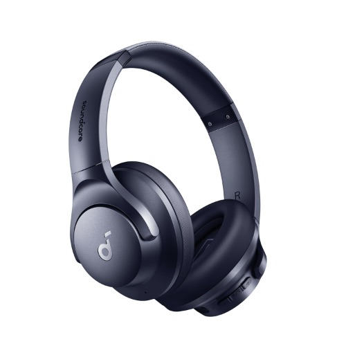 soundcore van Anker Q20i-hoofdtelefoon met hybride actieve ruisonderdrukking, bluetoothoordoppen, speelduur van 40 u, Hi-Res Audio, veel bas, appinstellingen, transparantiemodus, ideaal voor op reis - Navy Blue