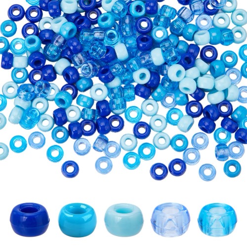 SUNNYCLUE 1000 stuks 6 x 9 mm pony kralen blauw 5 stijlen pony kralen bulk kandi kralen haar vlecht kralen ondoorzichtig transparant blauw plastic pony ambachtelijke kralen voor sieraden maken kits - Blauw, 1000st