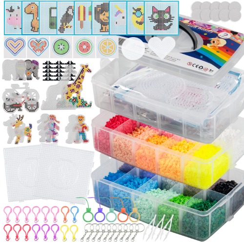 La Manuli Strijkkralen XXL Koffer, Glitterkleuren, Glow in the Dark, Bevat Patronen en Sjablonen, Creatieve Set voor Kinderen 6+ - XXL Koffer