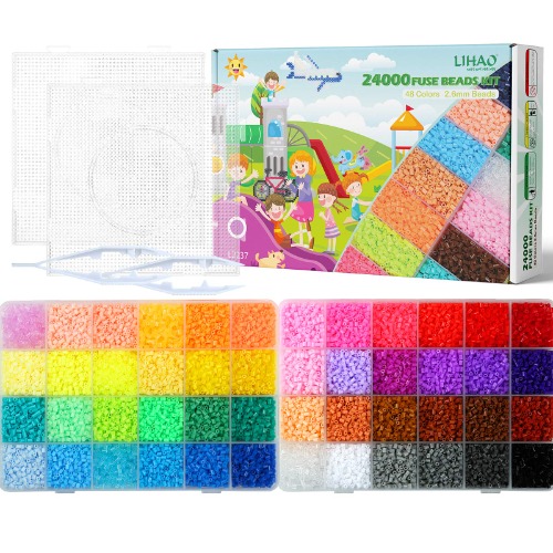 LIHAO Set van 24.000 strijkkralen, steekkralen in sorteerdoos voor kinderen, doe-het-zelf kralen voor strijkkralenplaat als kindercadeau (2,6 mm, 48 kleuren) - 24000, kleurrijk