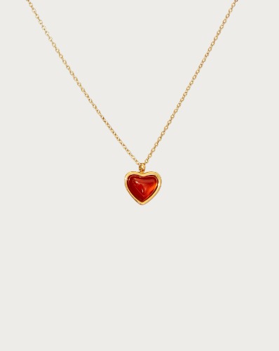 Carnelian Stone Heart Necklace | Carnelian Necklace in Gold