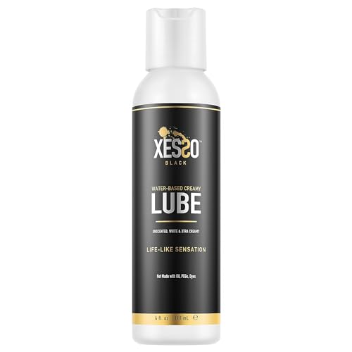 XESSO Water-Based Creamy Lube, Unscented 4 fl oz, Thick White Gel-Like Slippery Glide, Hypoallergenic for Women, Men & Couples. Made in US & Discreet Package. Package May Vary - 4 Fl Oz (Pack of 1)