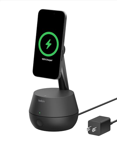 Belkin Auto Face Tracking Stand Pro with DockKit, MagSafe Compatible Wireless Smart Charging Mount, 360° Face & Body Tracking, iOS Integration for iPhone 15 & 14 Series + More, 5ft AC Plug Included