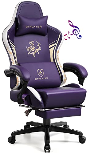 GTPLAYER Gaming Chair with Bluetooth Speakers and Footrest, Dragon Series Video Game Chair ，Heavy Duty Ergonomic Chair，Esports Gaming Chair，Computer Office Chair Blue (Purple) - Purple