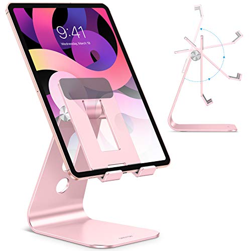OMOTON Adjustable Tablet Stand for Desk, Upgraded Longer Arms for Greater Stability, T2 Tablet Holder with Hollow Design for Bigger Sized Phones and Tablets Such as iPad Pro/Air/Mini, Rose Gold - Rose Gold