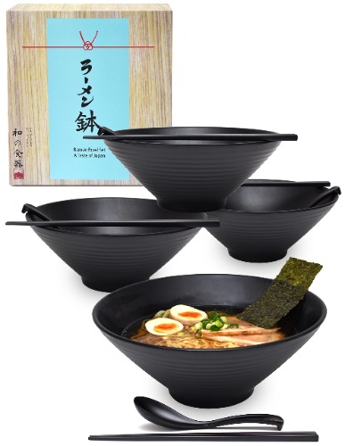 Large Japanese Ramen Noodle Soup Bowl Dishware Ramen Bowl Set with Matching Spoon and Chopsticks