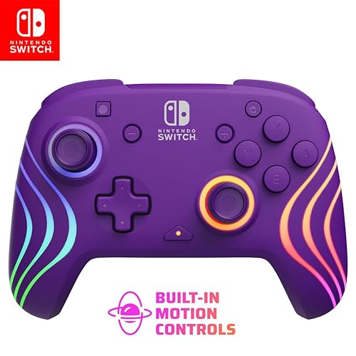 PDP Afterglow Wave Wireless Pro Controller with Full Motion for Nintendo Switch, Nintendo Switch - OLED Model, 8 RGB LED Lighting Zones, 30 Foot Range, 20 Hour Rechargeable Battery: Purple - Full Motion Wireless - Purple