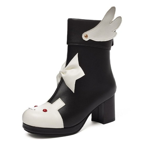 Winged Bunny Booties - Black / 8.5