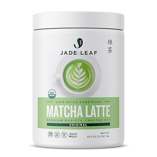 Jade Leaf Matcha Organic Cafe Style Sweetened Matcha Latte Green Tea Powder, Premium Barista Crafted Mix - Authentically Japanese (2.2 Pound Tin) - Matcha Latte Mix - 100 Servings (Pack of 1)