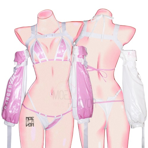 DANGER Cyber Cat Bikini with Sleeves - Pink & White / L/XL