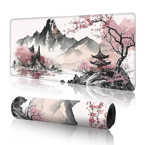 Watercolor Cherry Blossom Large Gaming Mouse Pad,Mouse Pad Gaming 31.5 x 11.8 in Mouse Mat Desk Pad,Large Desk Mat,Extended Keyboard Mousepad with Non-Slip Base and Stitched Edge for Desk Home Office - Cherry Blossom