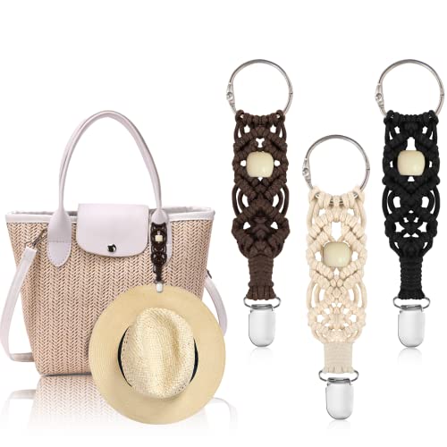 MEIXINZHI 3Pcs Cotton Hat Clip for Travel, Knitting Travel Hat Clip for Bag Backpack Luggage, Travel Hat Clip for Women - 0-1 - Black, Beige, Brown