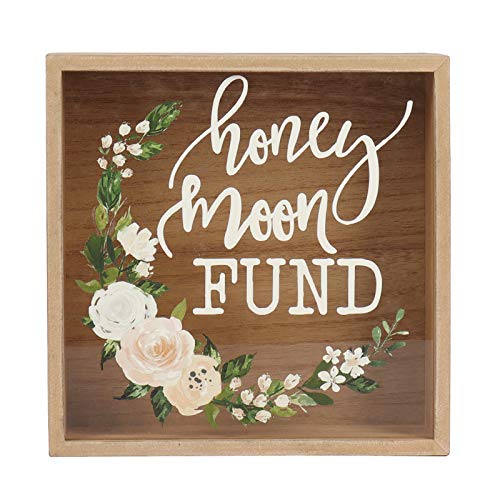 Hanna Roberts Honey Moon Fund and Card Rustic Wood Box with Mixed Floral Garland Design for Weddings, Birthdays, Graduations, Baby and Bridal Showers, 9.5" x 3" x 9.5", Honey Moon Fund - Honey Moon Fund (Floral)
