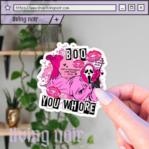 Pink Ghostface Boo You Whore Sticker | Scream | Spooky | Halloween | Mean Girls | Pink Telephone | Gift idea birthday Valentine's