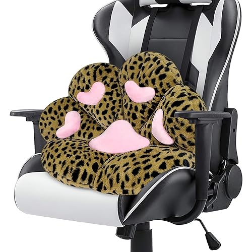 MOONBEEKI Cat Paw Cushion Chair Comfy Kawaii Chair Plush Seat Cushions Shape Lazy Pillow for Gamer Chair 28"x 24" Cozy Floor Cute Seat Kawaii for Girl Worker Gift, Dining Room Bedroom Decorate - Leopard - 28 Inch