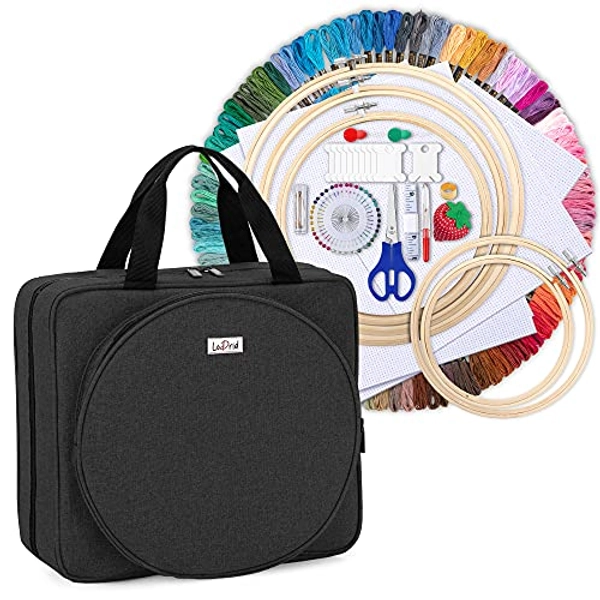 LoDrid Kreuzstich-Sets, Stickerei liefert Aufbewahrungstasche mit Stickset, tragbare Tragetasche mit Starter-Kit und Kreuzstich-Kits Werkzeuge für Anfänger, Erwachsene, Schwarz