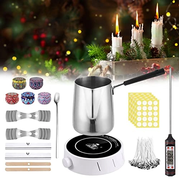 Treesunshine Kerzen Selber Machen Set, DIY Kerzen Selber Machen Set, Kerzen Gießen Set mit Wachsschmelzer Elektronische Heizplatte & Digitales Thermometer, Duftkerze Kerzenherstellung Set